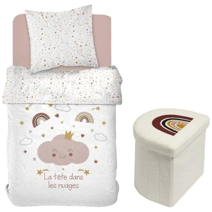 Image secondaire de Ensemble parure de lit enfant + coffre de rangement pouf pliable - TODAY - ARC EN CIEL - 140 x 200 cm - Coton