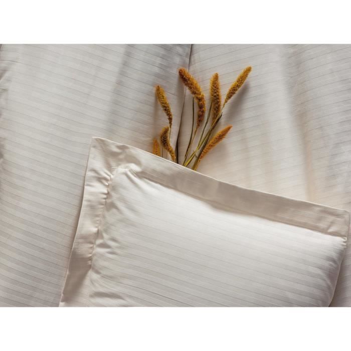 Image secondaire de Parure de lit - 1 housse de couette 220 x 240 cm + 2 taies d'oreiller 60 x 60 cm - Satiné 100% coton - Écru
