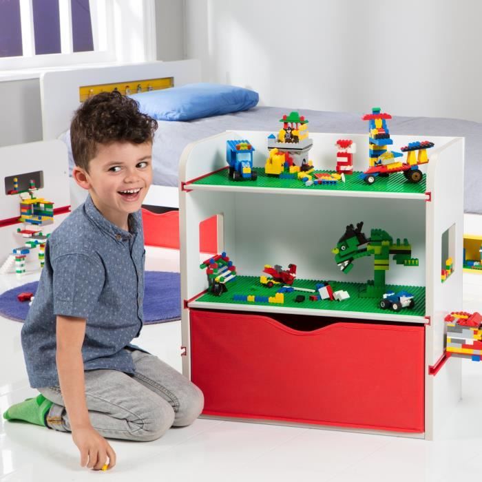 Room 2 Build Étagere de chevet pour enfant avec rangement, avec accessoires pour réaliser des constructions avec des briques
