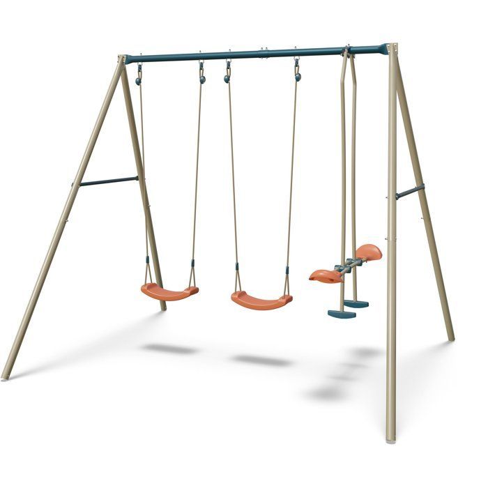 Portique en métal AVA avec balançoires corail et face-à-face