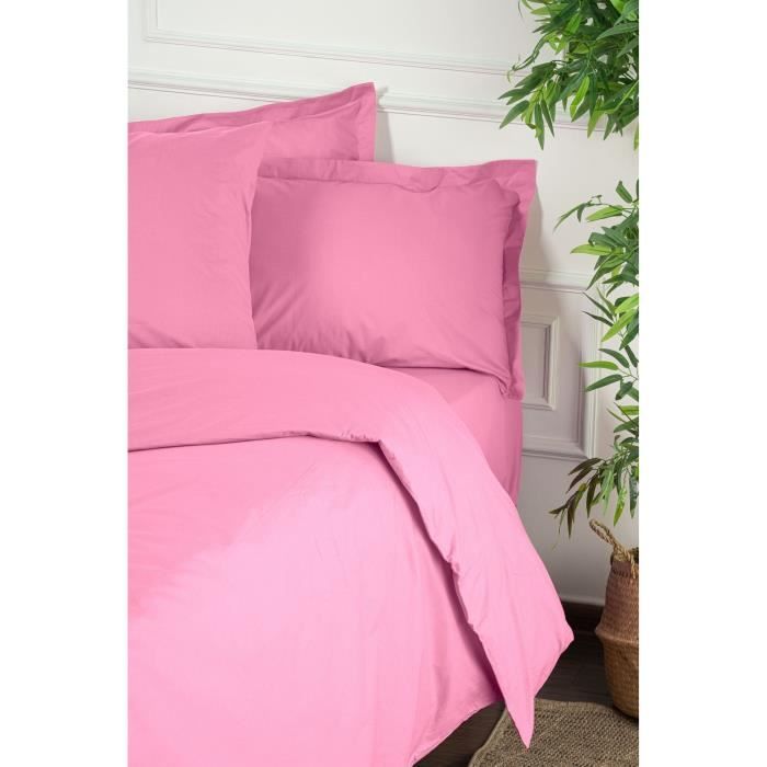 Image secondaire de Parure de lit - 1 housse de couette 220 x 240 cm + 2 taies d'oreiller 60 x 60 cm - 100% coton renforcé - Rose