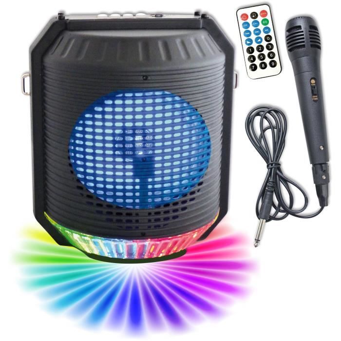 INOVALLEY HP74BTH - Enceinte lumineuse karaok? Bluetooth 20W - Lumiere LED multicolore - Port USB, Radio FM, Entr?e micro, Aux-In