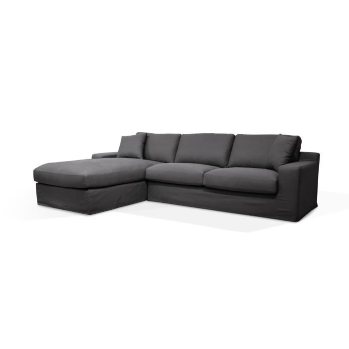 Hexagone - Canapé d'angle fixe gauche - Tissu gris ardoise - L 306 x P 190 x H 82 - Street