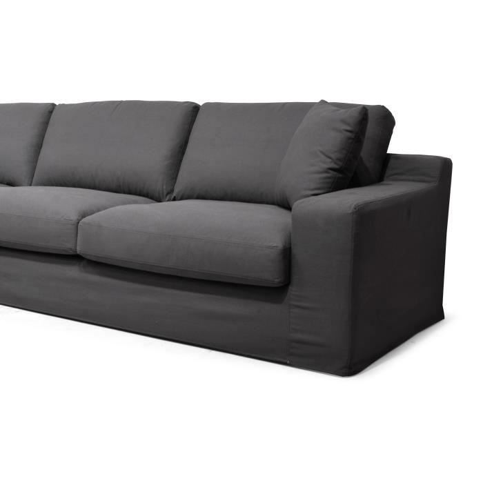 Hexagone - Canapé d'angle fixe gauche - Tissu gris ardoise - L 306 x P 190 x H 82 - Street