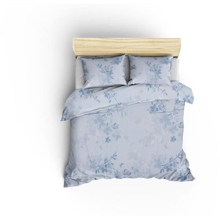 Image secondaire de Parure de lit - 1 housse de couette 220 x 240 cm + 2 taies d'oreiller 60 x 60 cm - 100% coton renforcé - Bleu