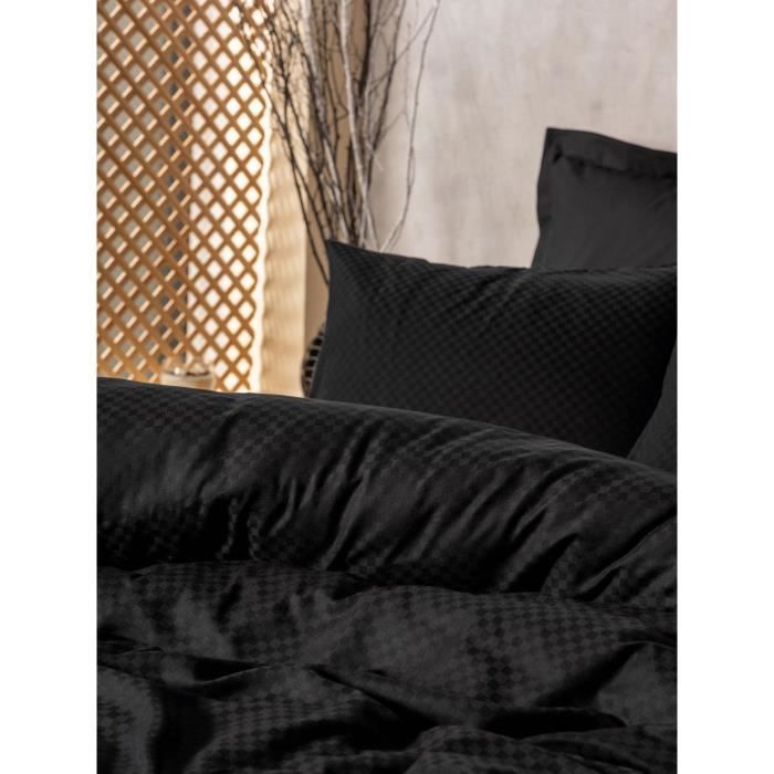 Image secondaire de Parure de lit - 1 housse de couette 220 x 240 cm + 2 taies d'oreiller 60 x 60 cm - 100% coton renforcé - Noir