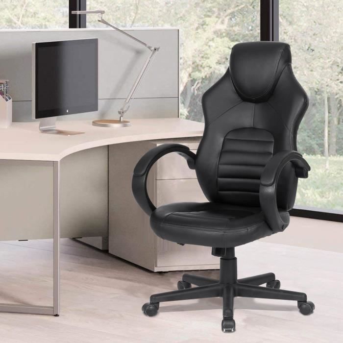 Chaise de bureau gaming - Simili noir - L 58 x P 70 x H 98-116 cm - ARK