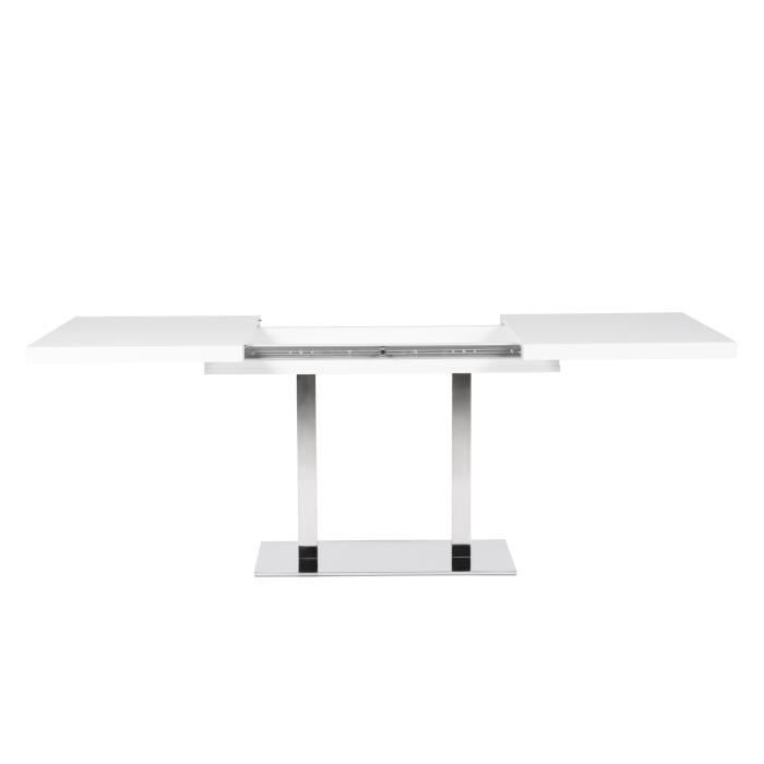 ORLANDO Table a manger a rallonge - Style contemporain - blanc mat et alu - L 120-200 x P 80 x H 75 cm