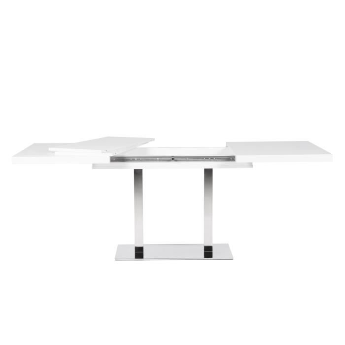 ORLANDO Table a manger a rallonge - Style contemporain - blanc mat et alu - L 120-200 x P 80 x H 75 cm