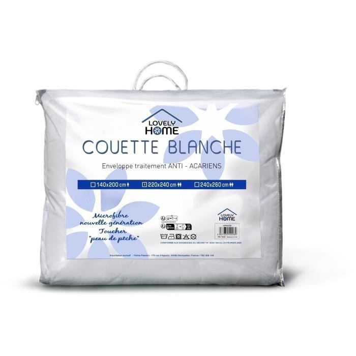 Couette 240 x 260 cm - LOVELY HOME - Légère - 280 g/m² - Anti-acariens - 2 personnes - Blanc