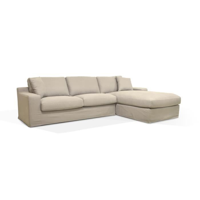 Hexagone - Canapé d'angle fixe droit - Tissu mastic - L 306 x P 190 x H 82 cm - Street