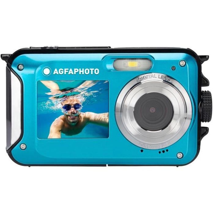 AGFA PHOTO Realishot WP8000 - Fotocamera digitale impermeabile (video HD, doppio schermo LCD, zoom digitale 16x) - Blu