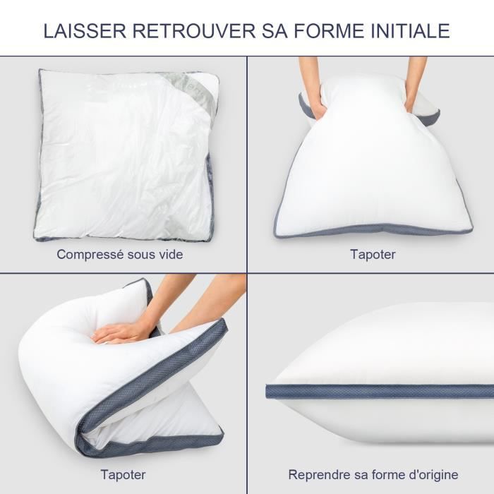 BedStory Lot de 2 Oreillers Volumineux 60x60 cm - Doux et Confortable - Anti-Acarien et Hypoallergénique