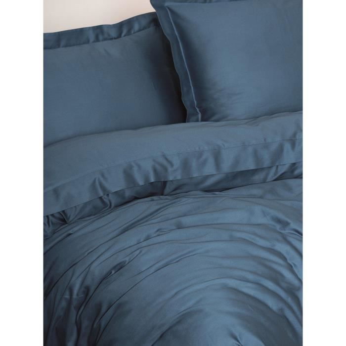Image secondaire de Parure de lit - 1 housse de couette 220 x 240 cm + 2 taies d'oreiller 60 x 60 cm - Satiné 100% coton - Bleu