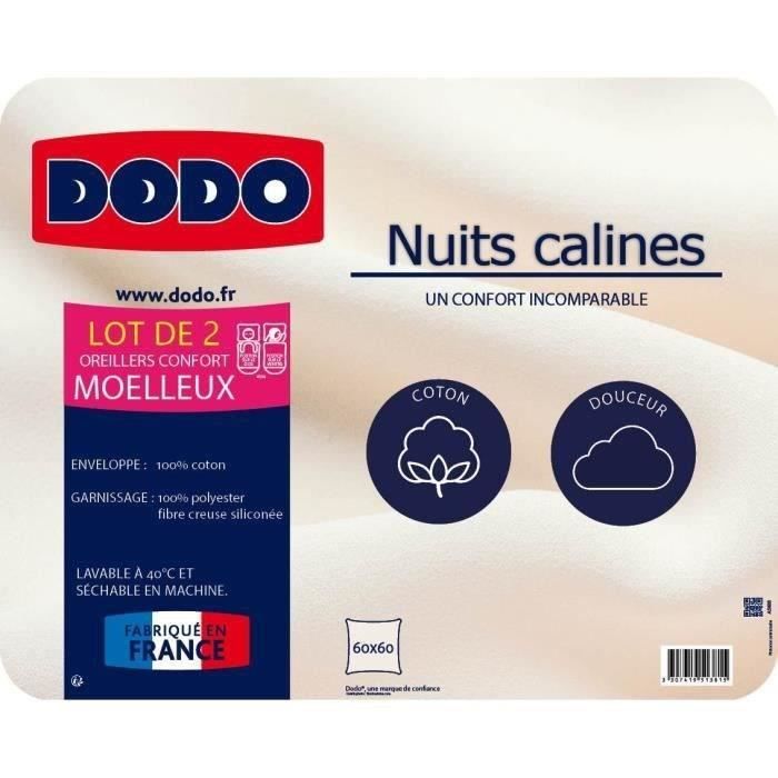 DODO Lot de 2 oreillers 60x60 - 100% Coton - NUITS CALINES