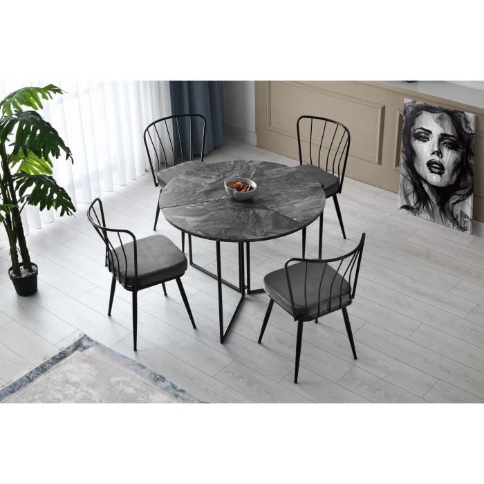 Mesa de comedor - YAPRAK - Antracita - Redonda - 4 personas - 100 x 100 x 72 cm