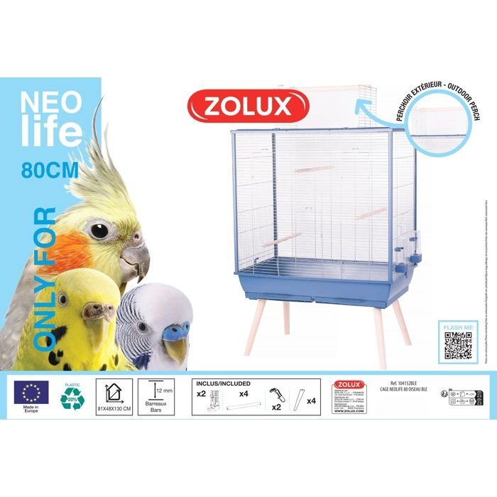Image secondaire de Cage surélevée ZOLUX Néolife pour oiseaux - Bleu - 81 x 48 x 130 cm