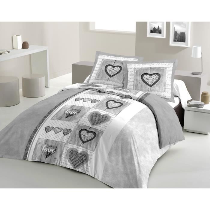 LOVELY HOME Parure de couette Coton SWEET HEART Gris 200x200cm