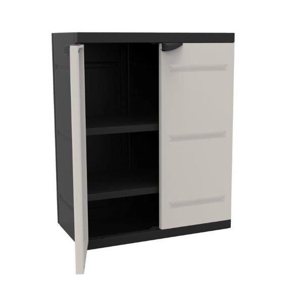 Titanium Plastiken Low Cabinet 2 Doors With Etageres L70 x P44 x H88 cm Beige and Black Titanium Interior/Outdoor range