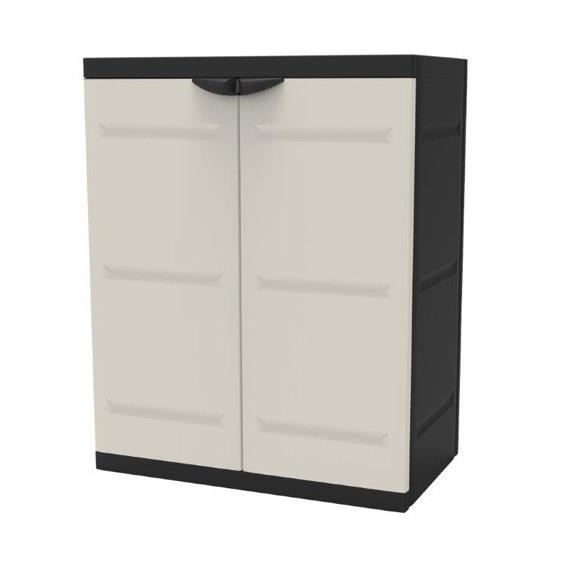 Storage Cabinet with Shelves 2 Doors 70x44x88 cm Beige and Black Indoor Outdoor Titanio Plastikens
