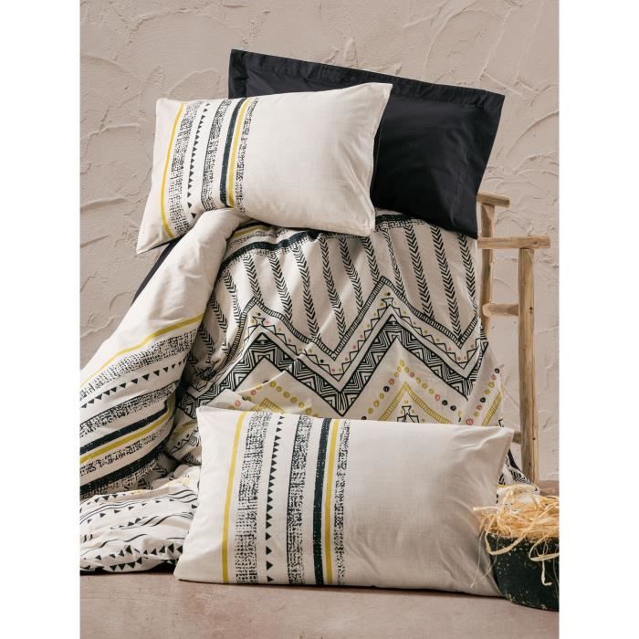 Image secondaire de Parure de lit - 1 housse de couette 220 x 240 cm + 2 taies d'oreiller 60 x 60 cm - 100% coton renforcé - Blanc
