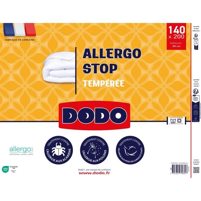 Image secondaire de DODO - Couette tempérée 300 g/m² - ALLERGO STOP - 140 x 200 cm - Blanc