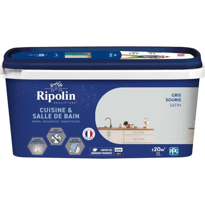 Paint for walls, woodwork, ceilings, radiators - RIPOLIN - Kitchen and bathroom - 2 L - Mouse Grey