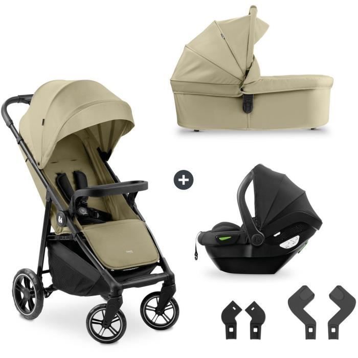 HAUK - Set da viaggio 3 in 1 Shop N Care Trio - Passeggino + Navicella + Seggiolino auto + Adattatori - 4 ruote - Oliva