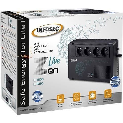 Onduleur 650 VA - INFOSEC - Zen Live 650 - Line Interactive - 4 prises FR/SCHUKO - 66082
