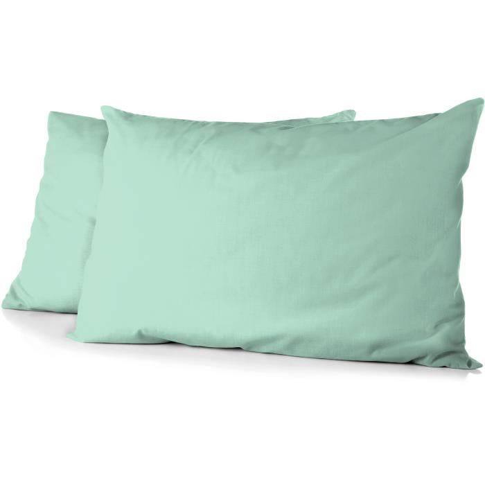 Lot de 2 Taies d'Oreiller Microfibre 50x70 cm - Vert d'Eau