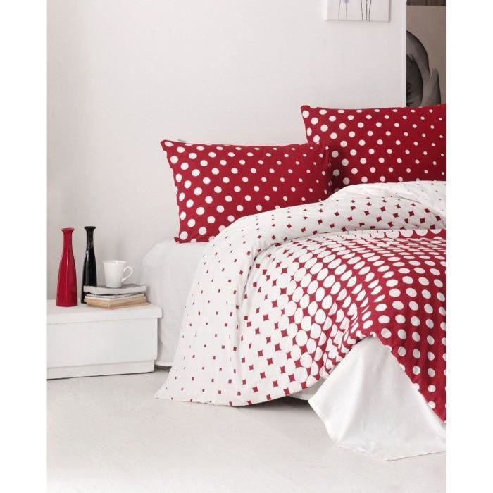 Image secondaire de Parure de lit - 1 housse de couette 220 x 240 cm + 2 taies d'oreiller 60 x 60 cm - 100% coton renforcé - Rouge