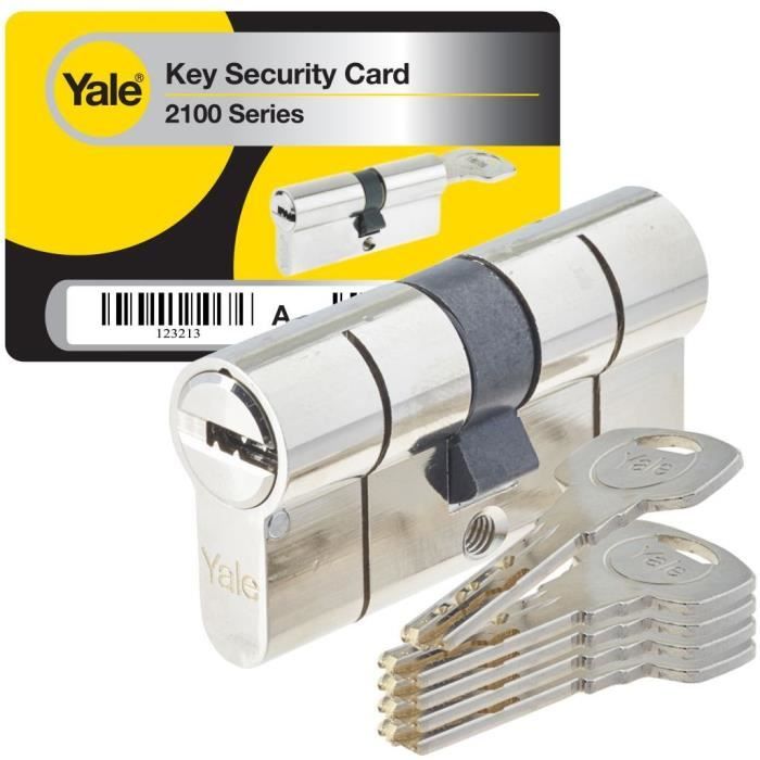 YALE Cylindre haute sécurité Série 2100 débrayable 30x40 mm nickelé, anti-crochetage, anti-perçage et anti-bumping, 5 clés