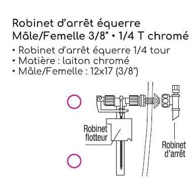 Image secondaire de Robinet d'arret équerre - ROUSSEAU - 3/8 mâle/femelle - 1/4T - Laiton chromé