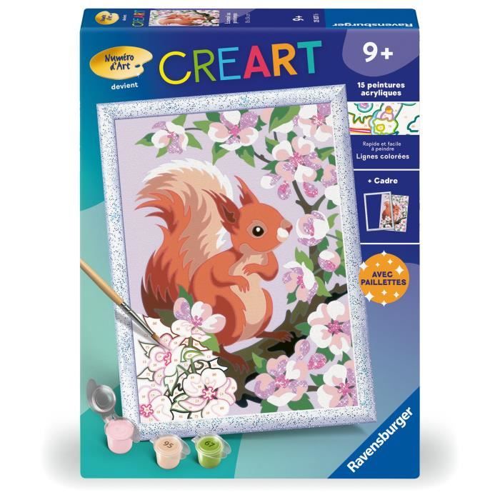 CreArt Kids - Ardilla en primavera (18 x 24 cm), kit para pintar por números, a partir de 9 años, 25837, Ravensburger