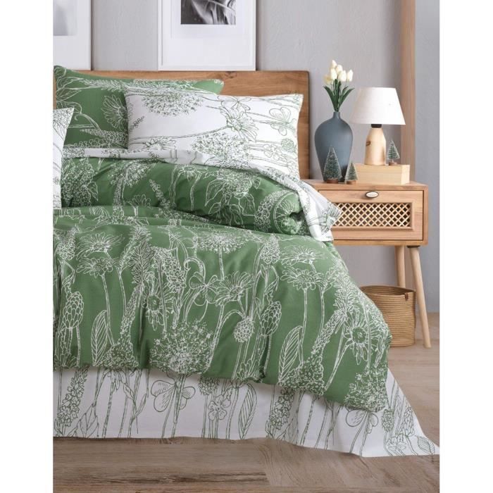 Image secondaire de Parure de lit - 1 housse de couette 220 x 240 cm + 2 taies d'oreiller 60 x 60 cm - 100% coton renforcé - Vert