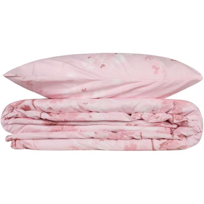 Image secondaire de Parure de lit - 1 housse de couette 220 x 240 cm + 2 taies d'oreiller 60 x 60 cm - 100% coton renforcé - Rose