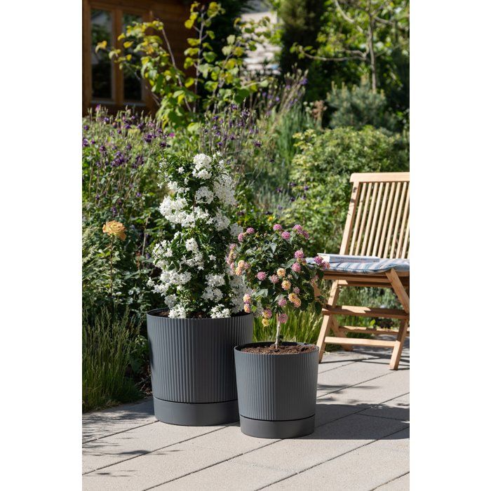 Image secondaire de Pot de fleurs rond avec réserve - GARDEN ID - Ø 47 cm - Gris métallique