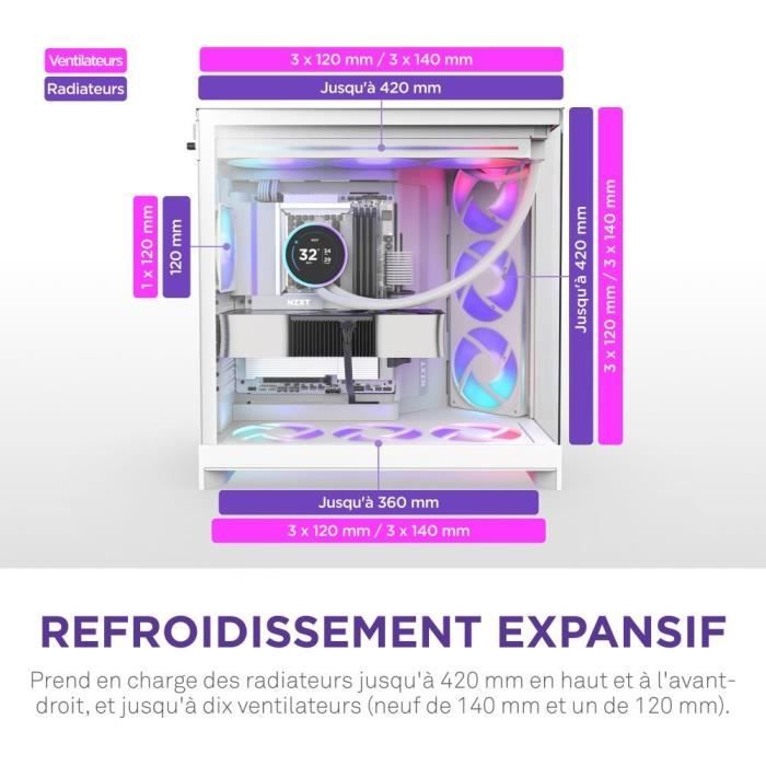 Image secondaire de Boîtier PC NZXT H9 Flow RGB+ Blanc avec Ventilateurs Inclus