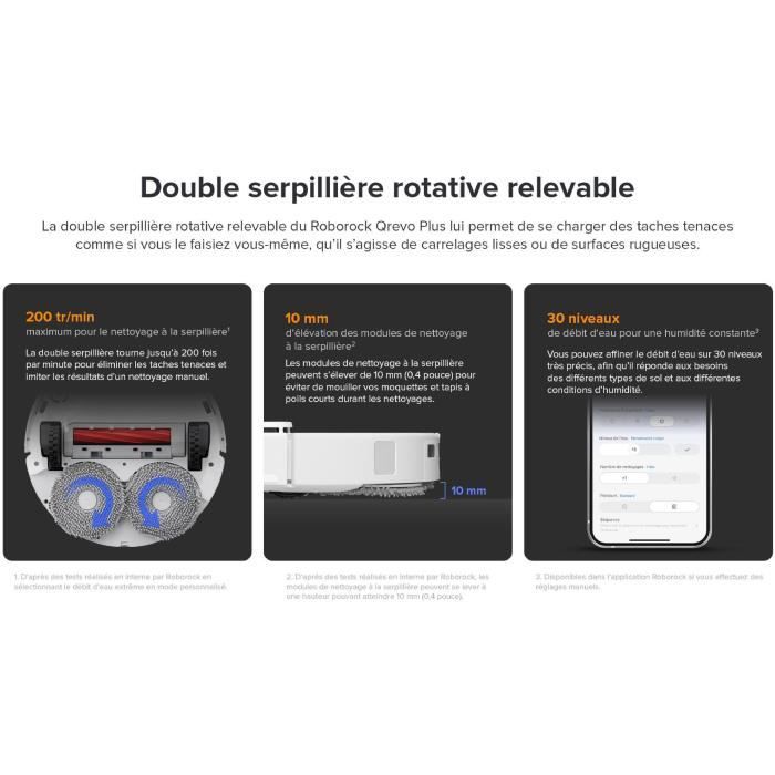 Image secondaire de Aspirateur Robot Laveur avec Station Multifonction - Roborock QRevo Plus Blanc - Puissance 7000 Pa - Serpillere extensible