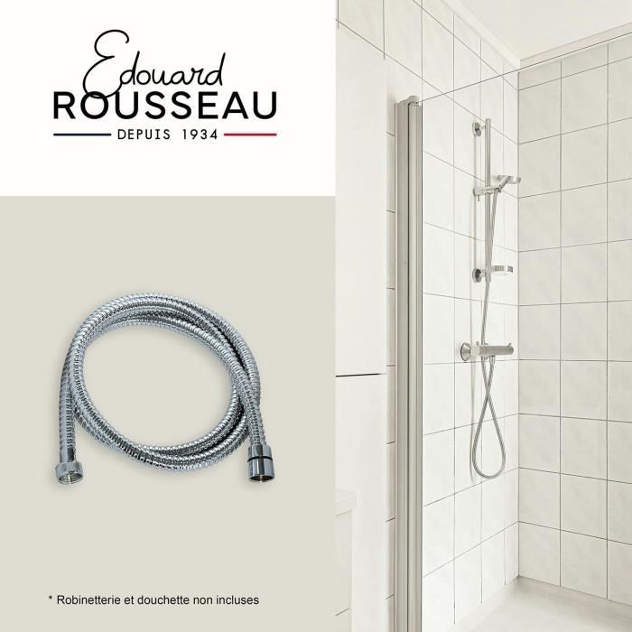 Image secondaire de Flexible de douche - ROUSSEAU - Écrous métal anti-torsion - Pression 1 bar - Longueur 1m75 - Inox chromé double agrafage