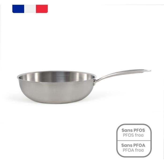 Wok en acier inoxydable - LIVOO - MEP162 - Ø 28 cm - Acier inoxydable - Tous feux dont induction et four - Made in France