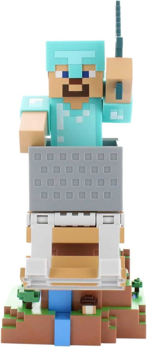 Figurine Minecraft Steve en Armure Diamant - Support Écouteurs et Accessoires