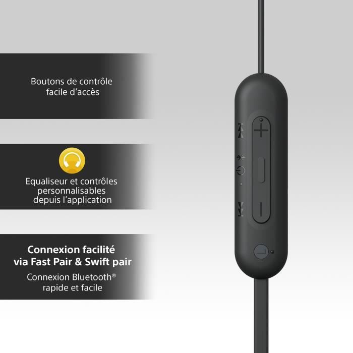 Écouteurs Bluetooth sans fil SONY WI-C100 - Autonomie jusqu'a 25 h -  Noir