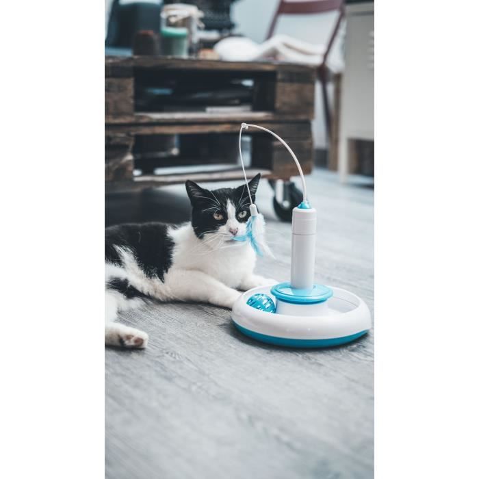 TYROL Jouet pour chat - Electronique - Baguette Interactive avec plumes et circuit pour balle