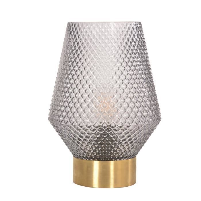 COREP Lampe base ronde - Métal - H 27,5 x Ø 20 cm - Laiton brossé et verre fumé
