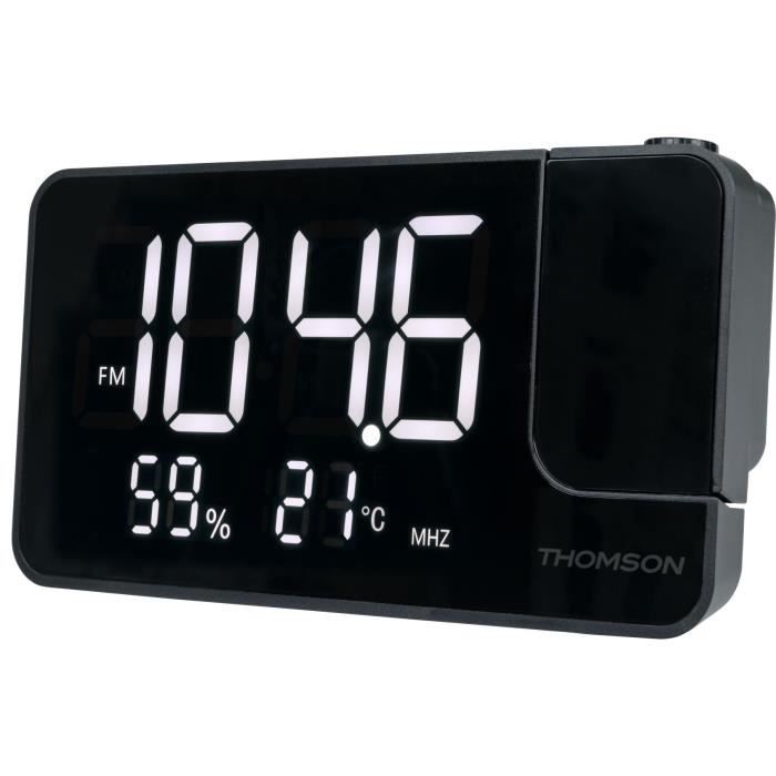 Radiosveglia proiettore - THOMSON - Nero - Radio FM, Temperatura, Umidità, Doppio allarme, USB-C, Alimentazione 230 V