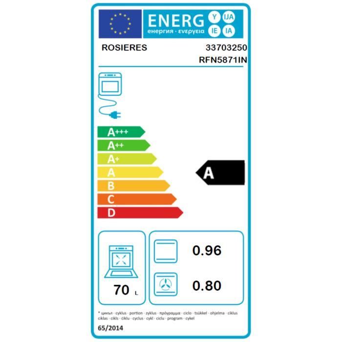 Four encastrable pyrolyse - chaleur pulsée ROSIERES RFN5871IN - Inox porte froide - Classe A