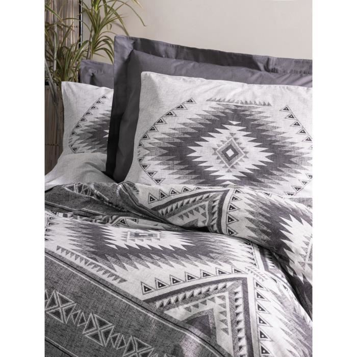 Image secondaire de Parure de lit - 1 housse de couette 220 x 240 cm + 2 taies d'oreiller 60 x 60 cm - 100% coton renforcé - Anthracite