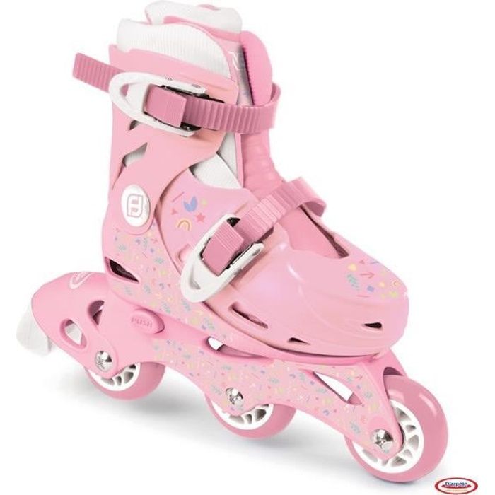 FUNBEE Rollers inline 2 en 1 (3 roues) coloris rose pour enfant