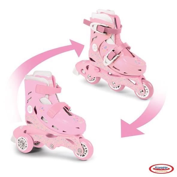 FUNBEE Rollers inline 2 en 1 (3 roues) coloris rose pour enfant